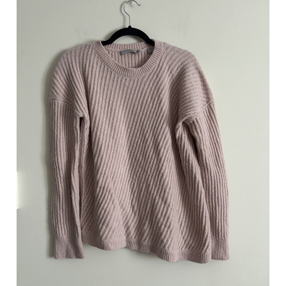 Vince Womens Small WOOL Sweater Asymmetrical Chunky Ribbed Knit Preppy Pink